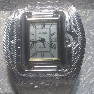 Montana Silversmiths Cuff Watch Silver Flower Filigree Gold Trim New Bat Minty !